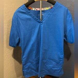 Vera Bradley Royal Blue V-Neck Scrub Top